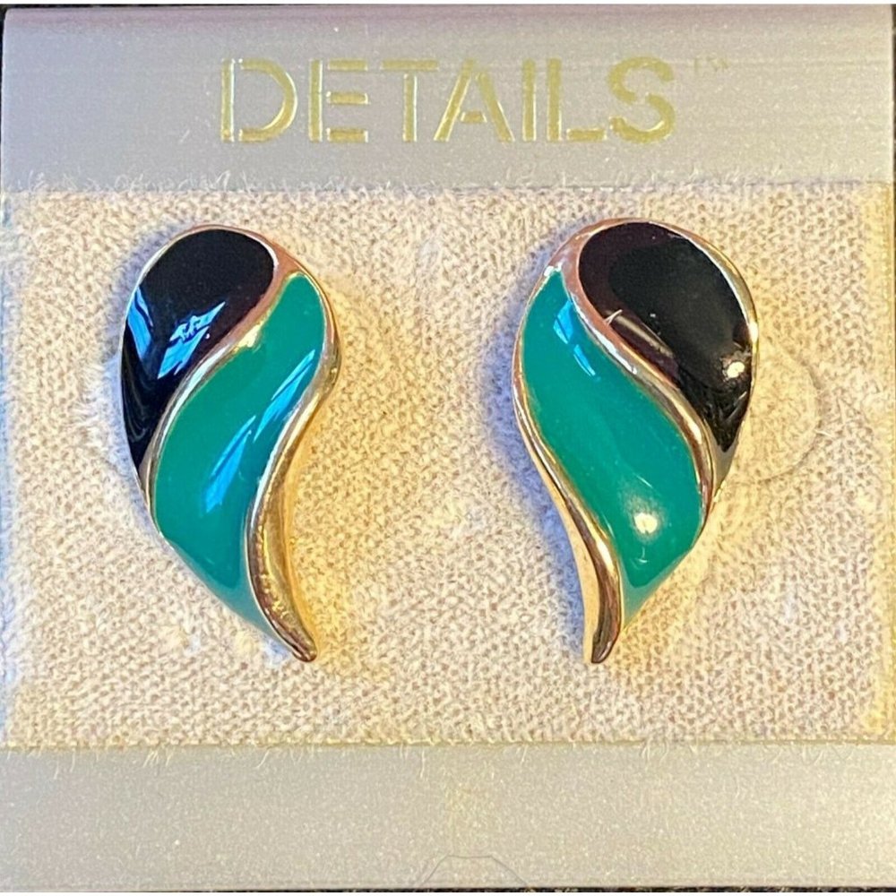 Details Black and Teal Silvertone Teardrop Earrings | NEW on Card